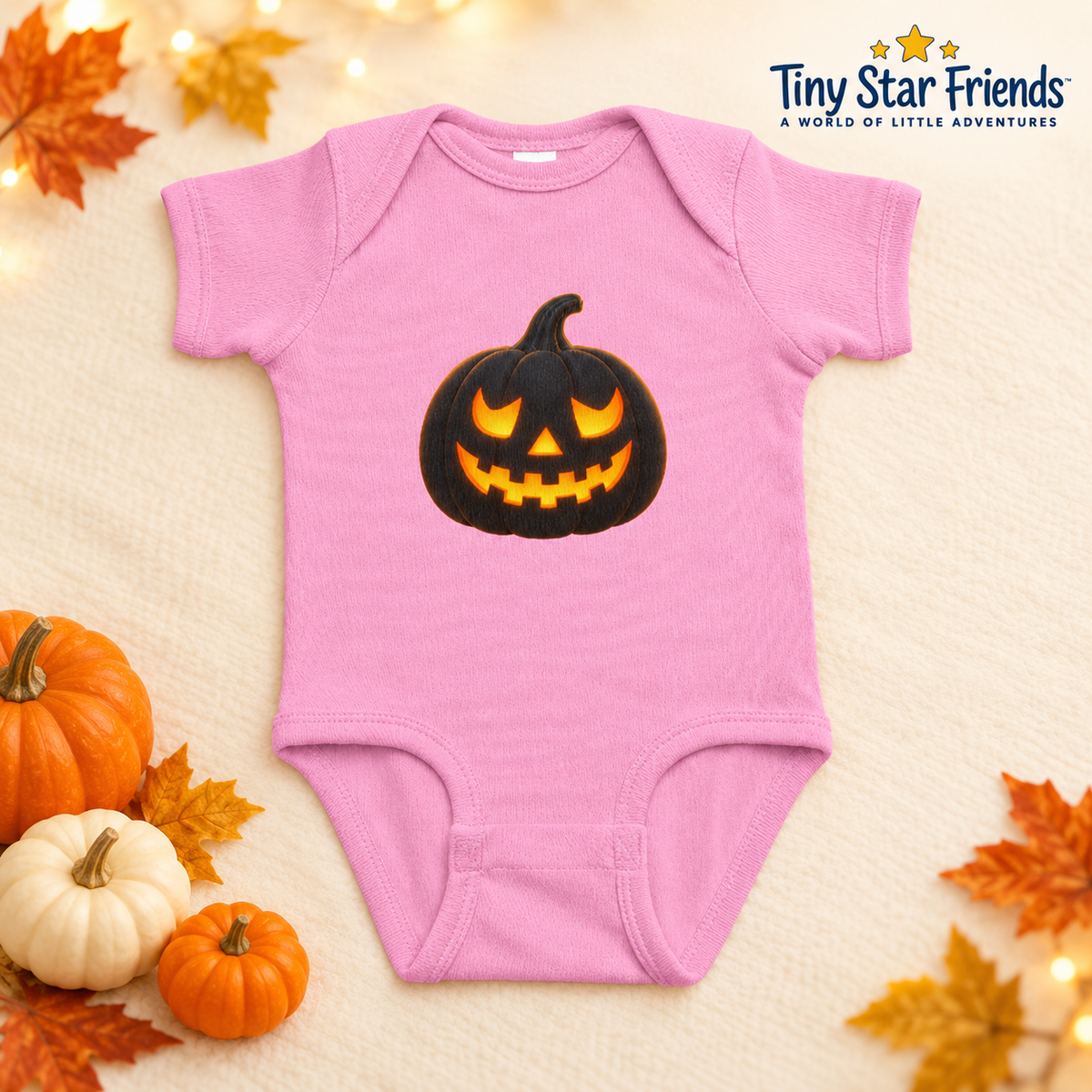 Glowing Black Pumpkin Baby Halloween Bodysuit | Tiny Star Friends™