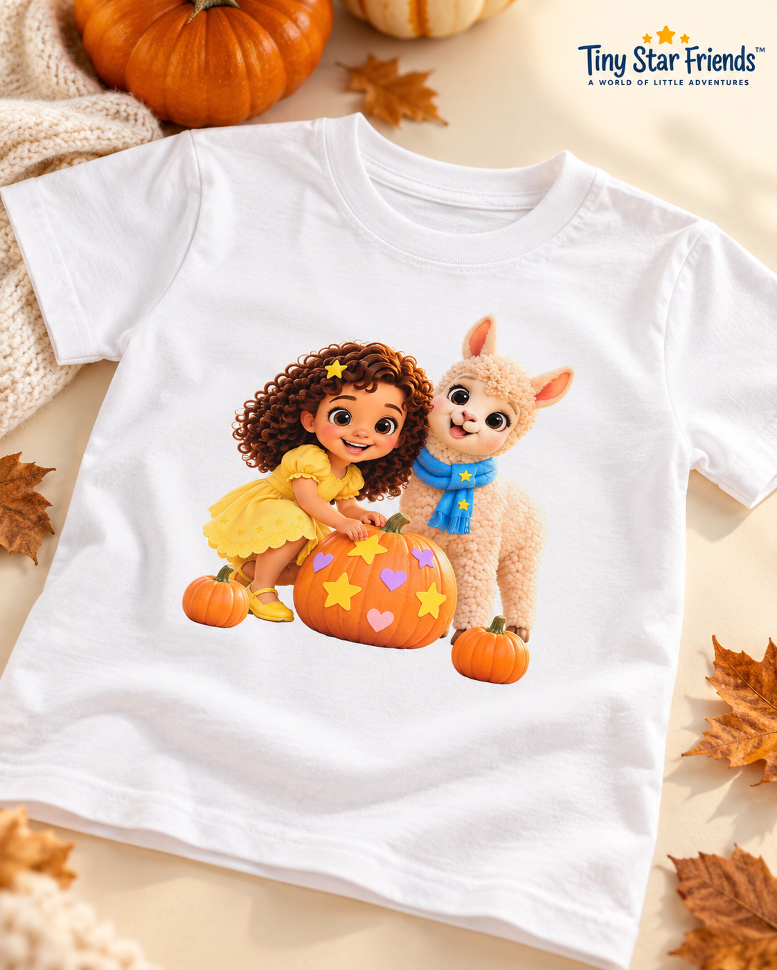 Lumi & Lala Pumpkin Fun Kids’ Organic Cotton T-Shirt | Tiny Star Friends™