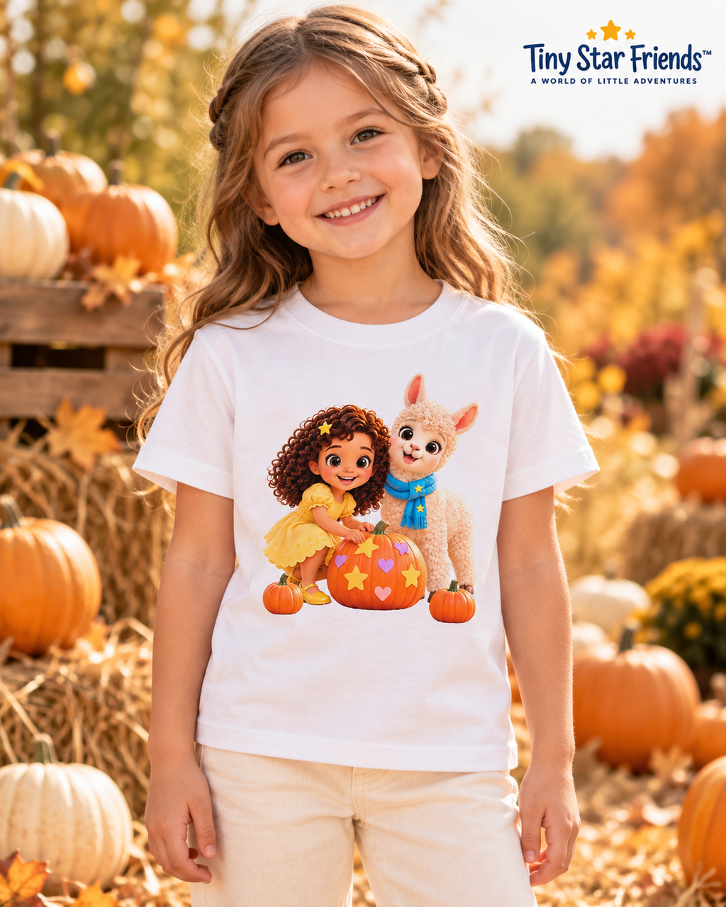 Lumi & Lala Pumpkin Fun Kids’ Organic Cotton T-Shirt | Tiny Star Friends™