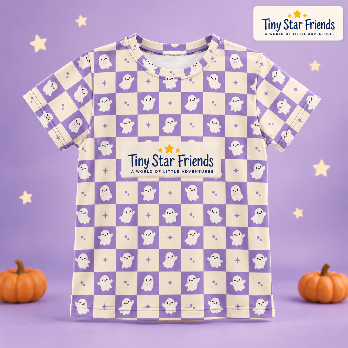 Friendly Ghost Halloween Kids All-Over Print T-Shirt | Tiny Star Friends™