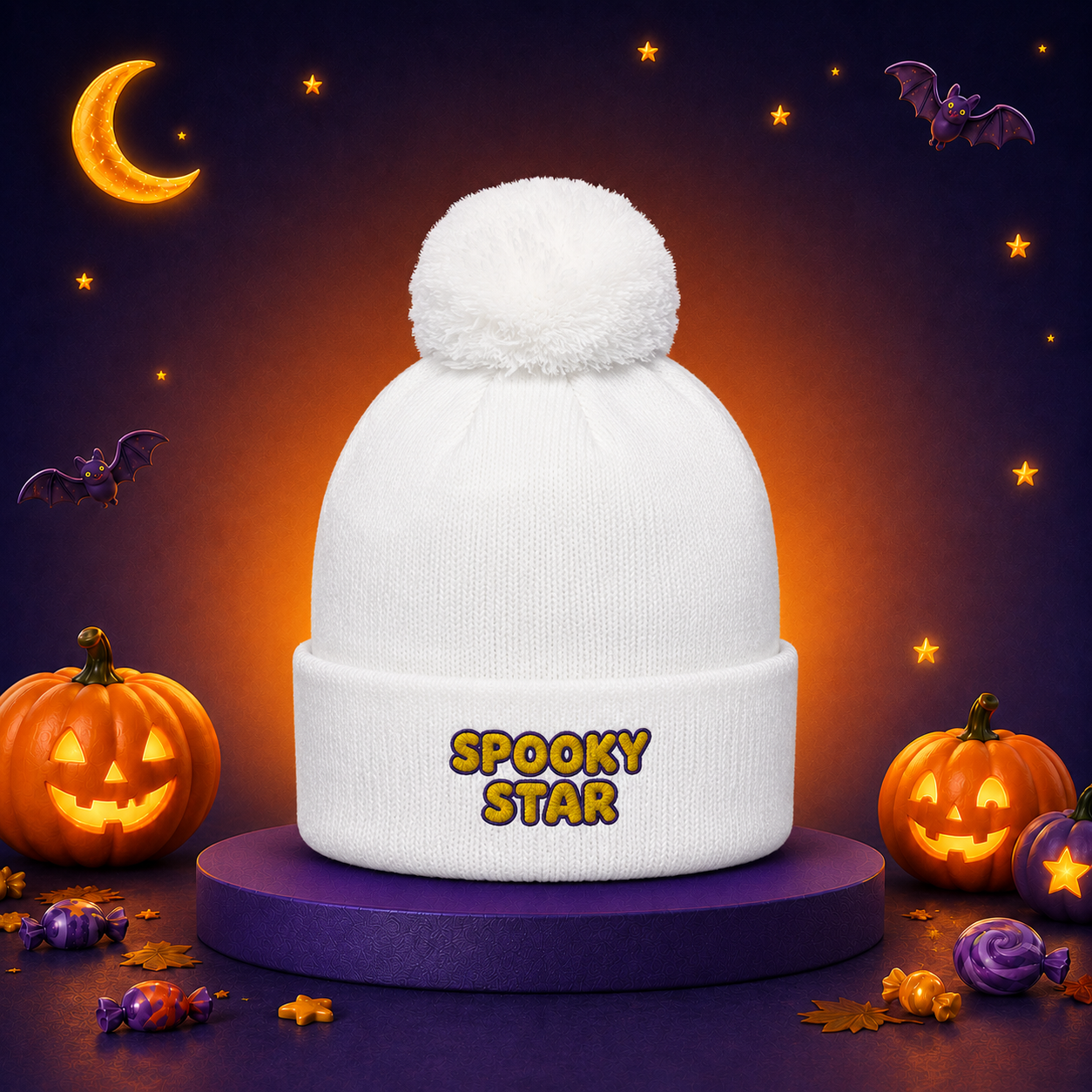 SPOOKY STAR Embroidered Pom-Pom Beanie | Halloween 2026