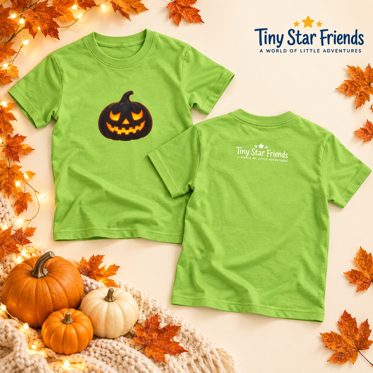Glowing Black Pumpkin Youth Halloween T-Shirt | Tiny Star Friends™