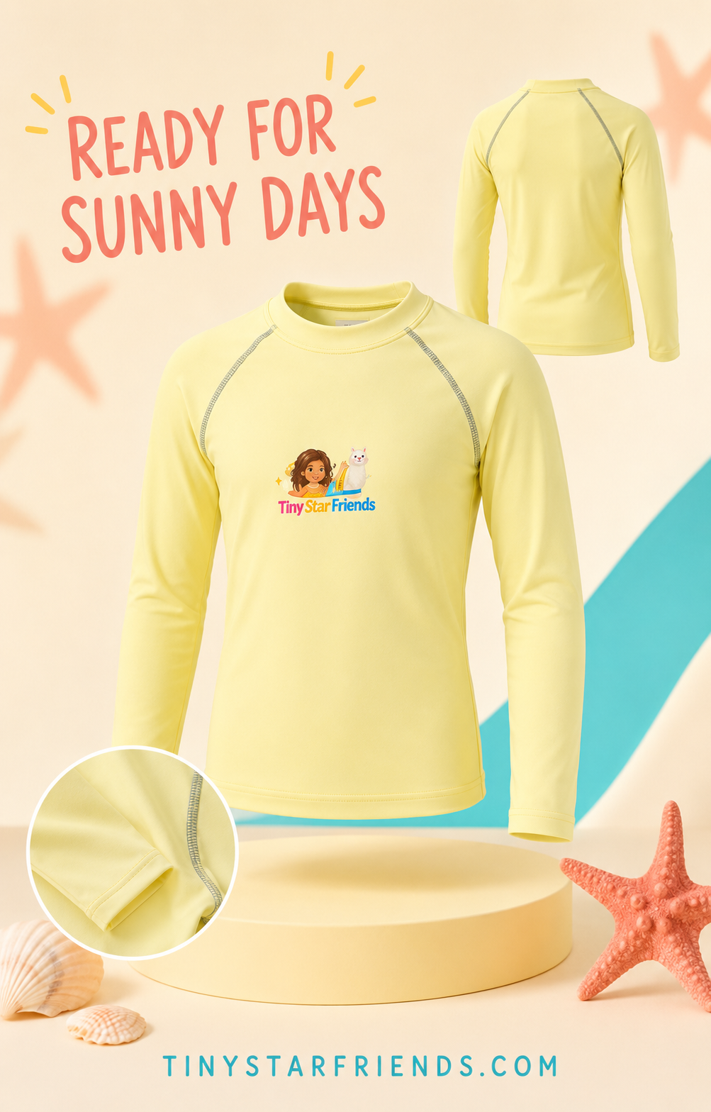 Tiny Star Friends™ Sunshine Adventure Kids Rash Guard – Lumi & Lala