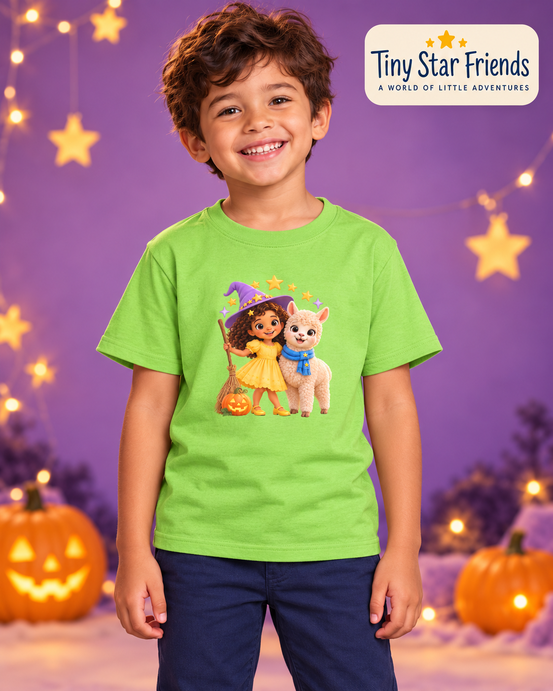 Lumi & Lala Little Witch Kids’ Halloween T-Shirt | Tiny Star Friends™