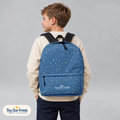 School-age child wearing the Denim Blue Signature Stars backpack | Tiny Star Friends™